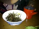 A pitcher of broth that we pour into a bowl with seaweed and seasoning to
make soup.  I liked the soup a lot.

